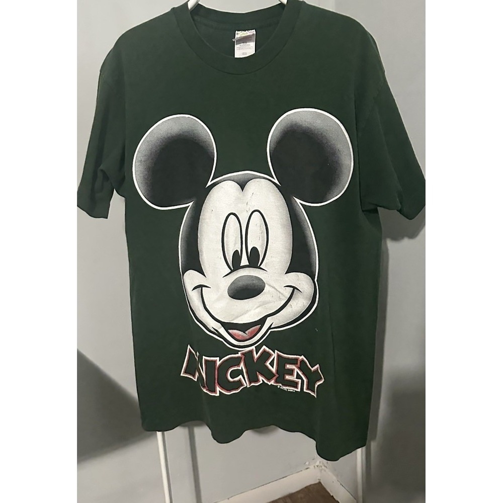 Vintage Mickey Mouse Big Face T Shirt Mens XL Disney  90s Green Single Stitch